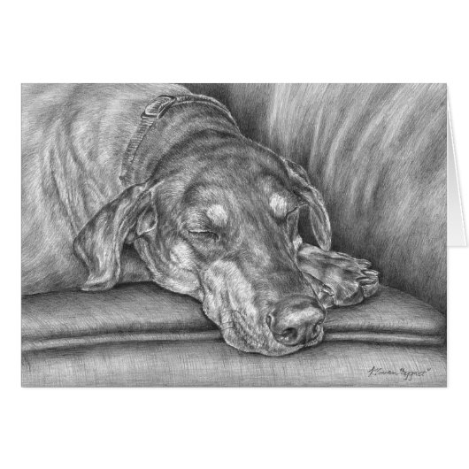 Sleeping Doberman Dog Drawing by Kelli Swan Cards (Front Horizontal)