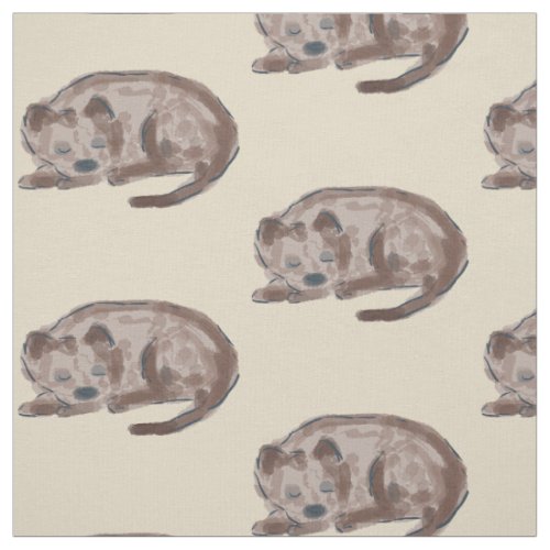 Sleeping Dog Illustration Fabric