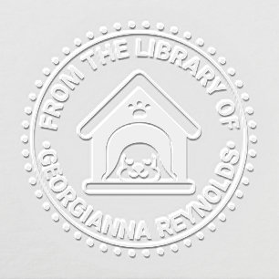 Sleeping Dog in Dog House Library Book Name Embosser