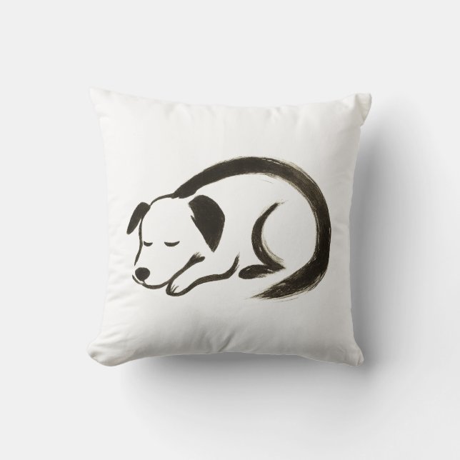 Sleeping Dog – Ink Brush Comfort on  Throw Pillow (Front)
