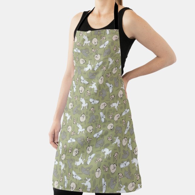 Sleeping Dog Inspired Print in Green Grey Apron (Insitu)