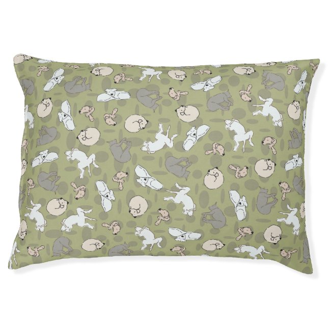 Sleeping Dog Inspired Print in Grey Green Pet Bed (Front)