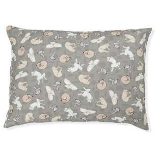 Sleeping Dog Inspired Print in Grey Orange Pet Bed