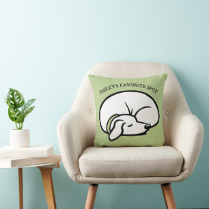 Sleeping Dog Personalized Favorite Spot Green Throw Pillow