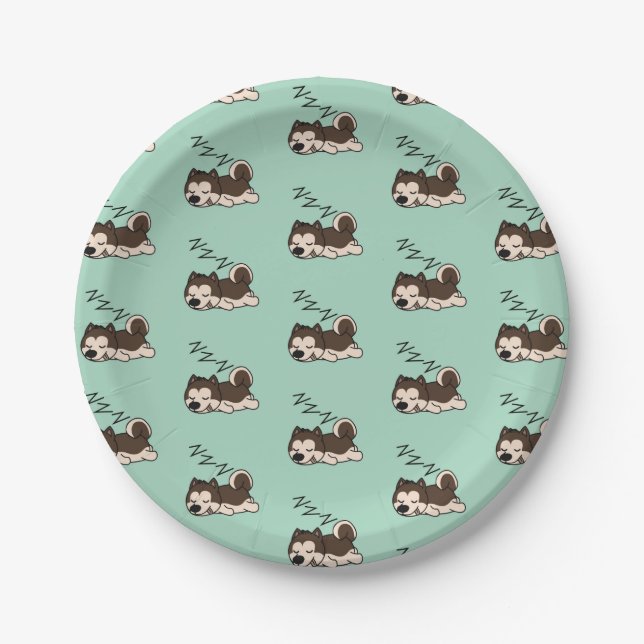 Sleeping Dog Siberian Husky Animal Lover ZZZ Pet Paper Plates (Front)