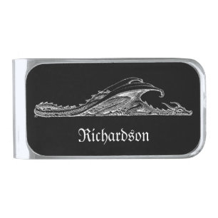 Sleeping Dragon Personalized Silver Finish Money Clip