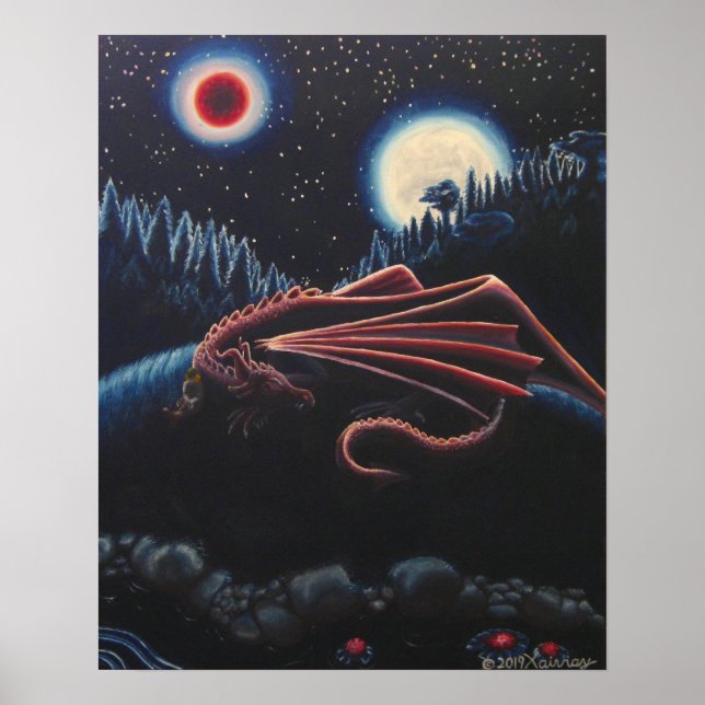 Sleeping Dragon & Rider under the Red Moon Poster (Front)