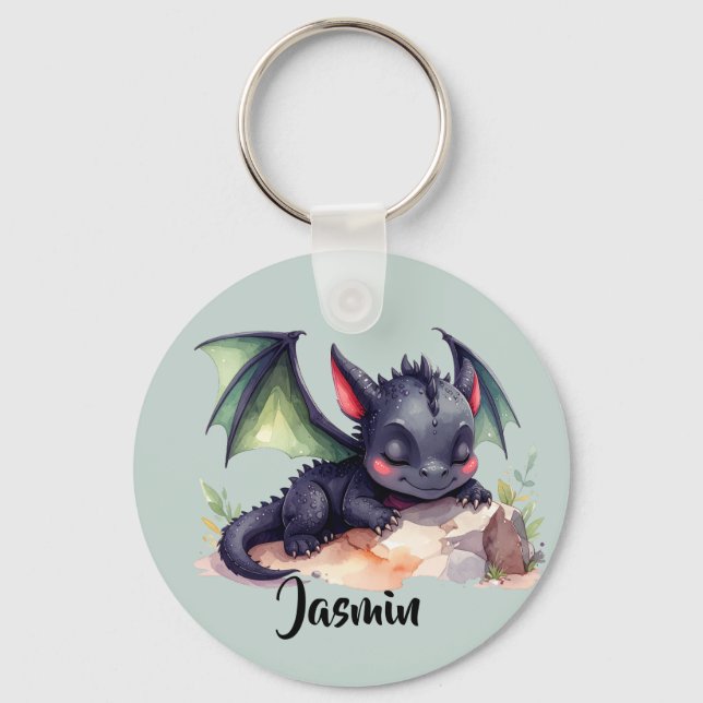 Sleeping Dragon with Green Wings  Keychain (Front)