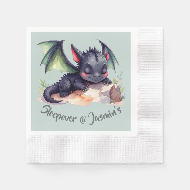 Sleeping Dragon with Green Wings Napkins (Front)