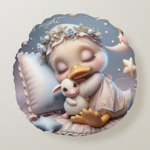 Sleeping Duck with a Sheep, Collection by Natasha Round Pillow