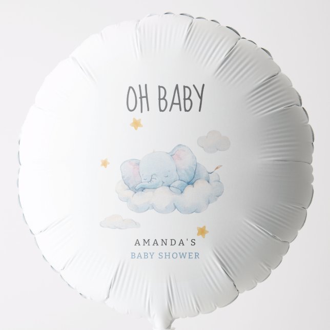 Sleeping Elephant Baby Shower, Boy Baby Shower Balloon (Front)