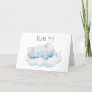 Sleeping Elephant Baby Shower, Boy Baby Shower Letterpress Thank You Card