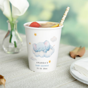 Sleeping Elephant Baby Shower, Boy Baby Shower Paper Cups