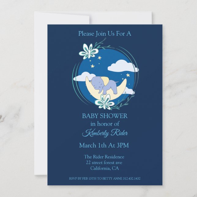 Sleeping Elephant Baby Shower Invitation (Front)