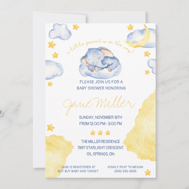 Sleeping Elephant Baby Shower Invitation (Front)