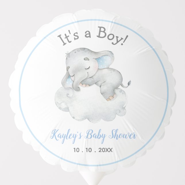 Sleeping Elephant Balloon (Boy Baby Shower) (Front)