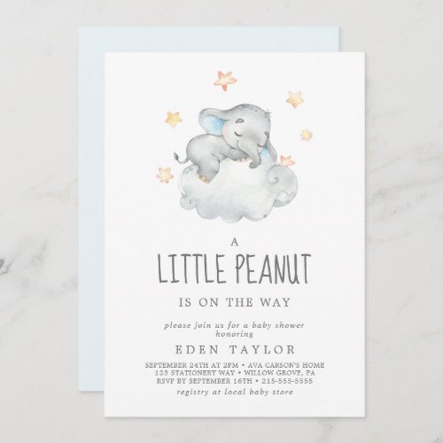 Sleeping Elephant Boy Little Peanut Baby Shower Invitation