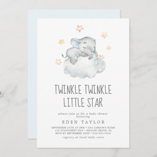 Sleeping Elephant Boy Twinkle Twinkle Little Star Invitation