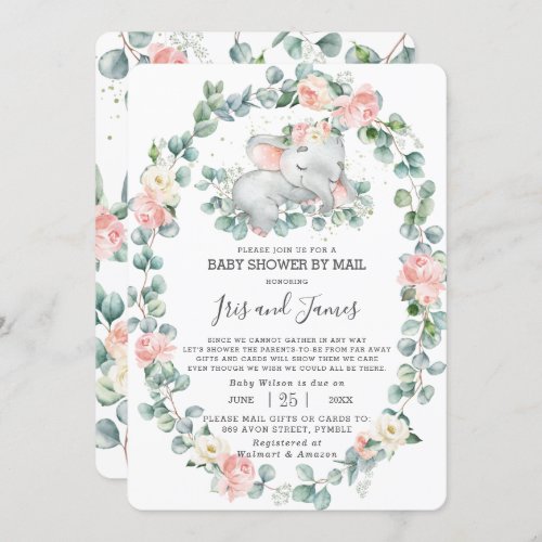 Sleeping Elephant Floral Baby Shower by Mail Girl Invitation