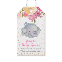 Sleeping Elephant Floral Baby Shower Thank You Gift Tags