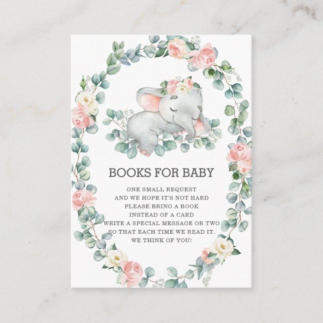 Sleeping Elephant Floral Greenery Books for Baby E Enclosure Card (Front)
