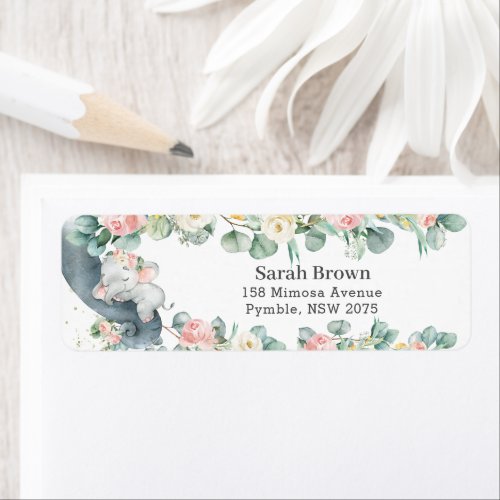 Sleeping Elephant Floral Leafy Address Label