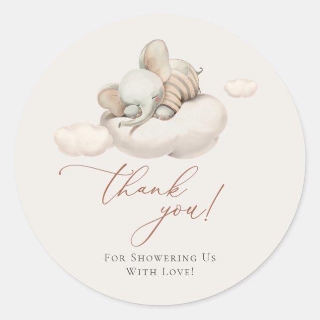 Sleeping Elephant Gender Neutral Classic Round Sticker (Front)