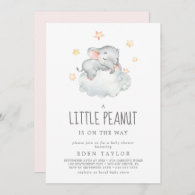 Sleeping Elephant Girl Little Peanut Baby Shower Invitation