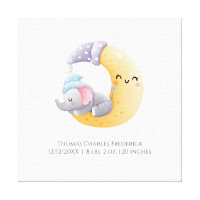 Sleeping Elephant in Moon Personalized Birth Stats Canvas Print