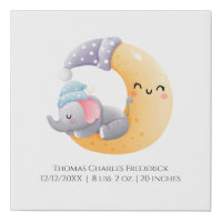 Sleeping Elephant in Moon Personalized Birth Stats Faux Canvas Print