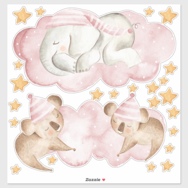 Sleeping Elephant Koala Bear Bedroom Set of  Sticker (Sheet)