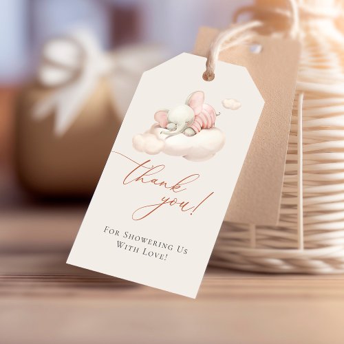 Sleeping Elephant Pink Gift Tags