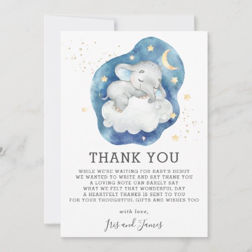 Sleeping Elephant Twinkle Star Baby Shower Boy Thank You Card