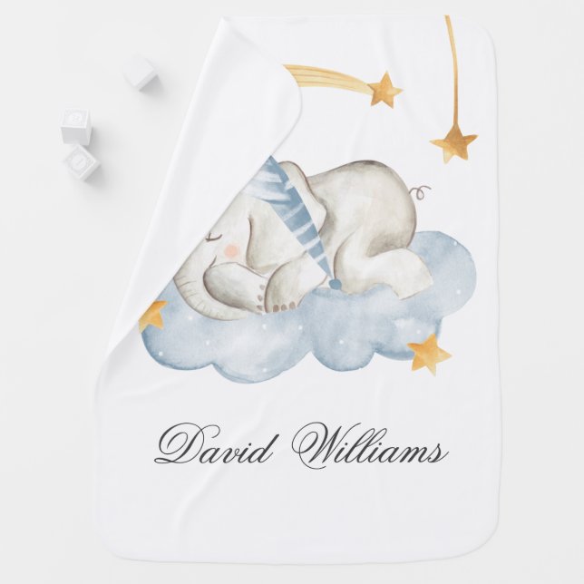 Sleeping Elephant Twinkle Sweet Dreams Cute Boy Baby Blanket (In Situ)