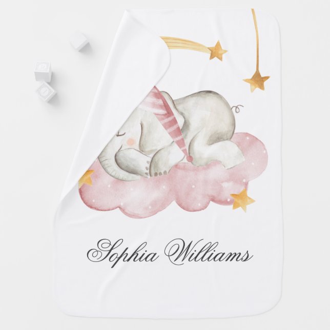 Sleeping Elephant Twinkle Sweet Dreams Cute Girl Baby Blanket (In Situ)