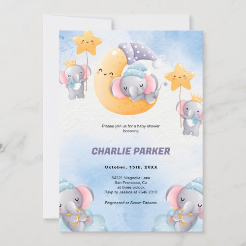 Sleeping Elephants Baby Shower Invitation