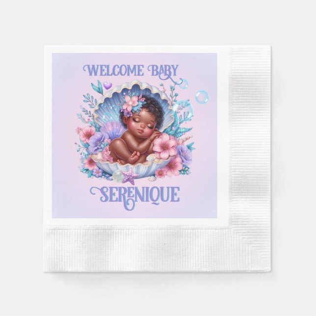 Sleeping Ethnic Baby Girl in Seashell Pastel Napkins (Front)