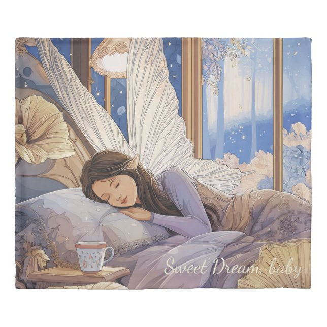 Sleeping Fairy Magical Mushroom Forest Comforter Duvet Cover (Front)