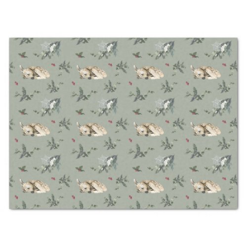 Sleeping Fawn and Winter Flora Sage Tissue Paper