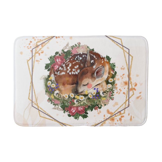 Sleeping Fawn, Brown Animal Graphic Art Bath Mat (Front)