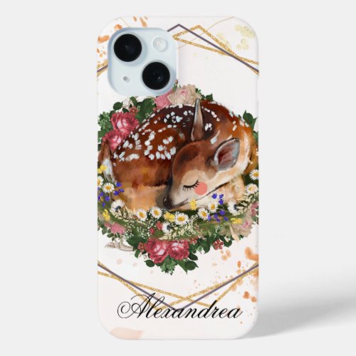Sleeping Fawn Brown Animal Graphic iPhone 15 Case