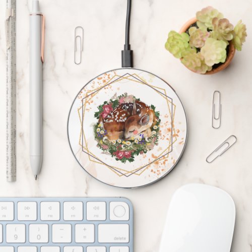 Sleeping Fawn Brown Animal Graphic Wireless Charger