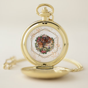 Sleeping Fawn, Woodland Floral Wreath Pocket Watch