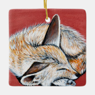 Sleeping Fennec Fox painting Ceramic Ornament