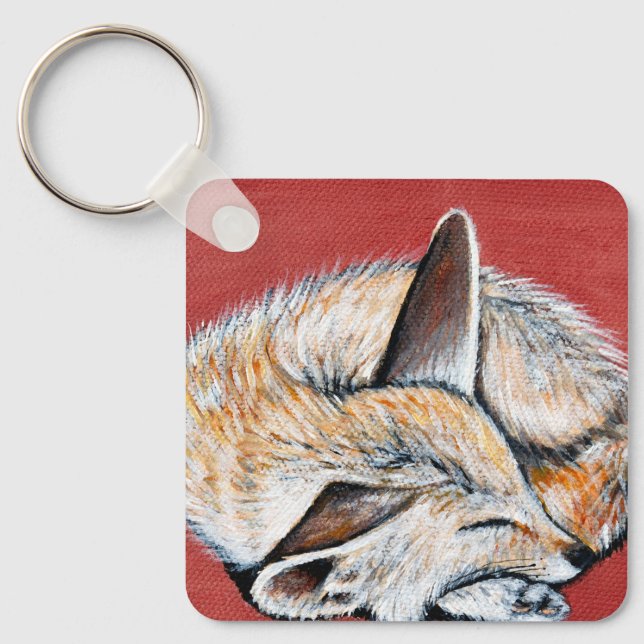 Sleeping Fennec Fox painting Keychain (Front)