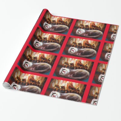 Sleeping ferret fireplace wrapping paper