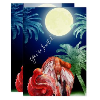 Sleeping Flamingos and Moon Tropical Beach Wedding Invitation