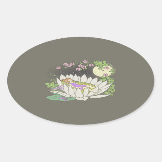 Sleeping Flower Fairy Moonlight Stars Oval Sticker