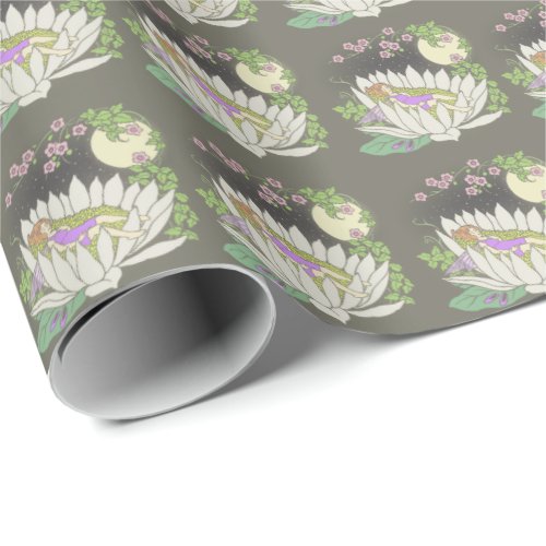 Sleeping Flower Fairy Moonlight Stars Wrapping Paper