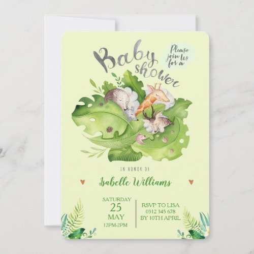 Sleeping Forest Animal Baby Shower Invitation